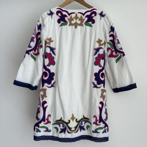 Anthropologie Maeve Olympia Dress XS Embroidered Cotton Linen Tunic Boho Resort - Picture 5 of 16